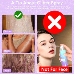 Yosca spray applied to hair demonstrating instant festival-ready shimmer