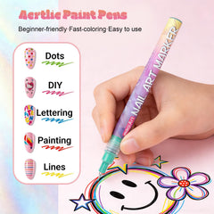 YOUKOYI pen drawing floral detail on a nail, enabling intricate nail art