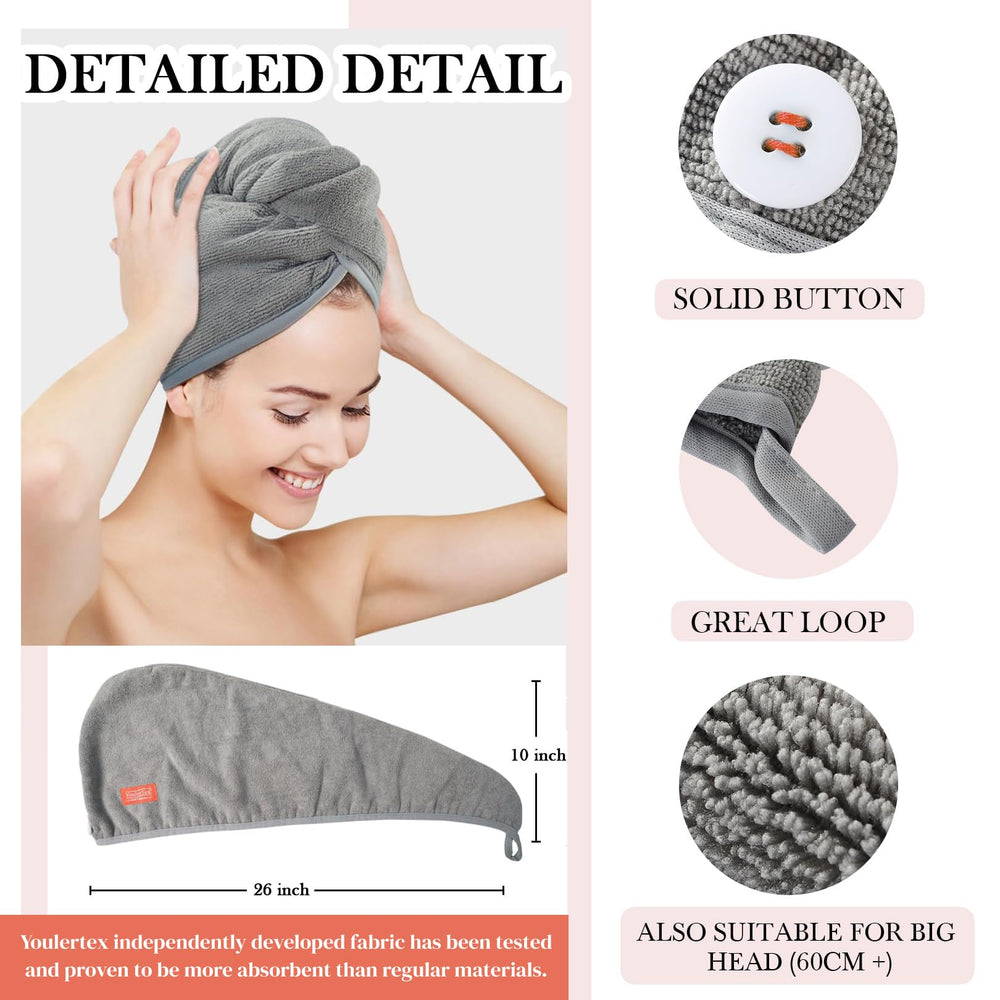 YoulerTex wrapped on model with long hair, secure hands-free drying