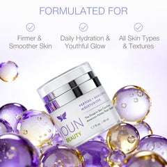 YOUN Beauty moisturizer in hand illustrating easy absorption and glow
