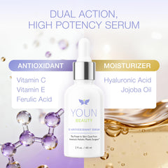YOUN Beauty pump dispense closeup delivering controlled antioxidant dose