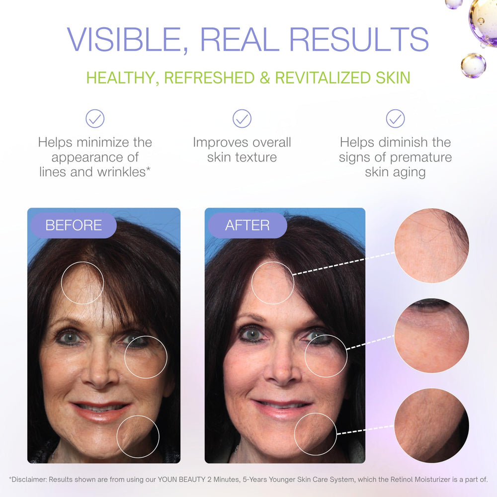 YOUN Beauty night routine scene showing product use and overnight skin support