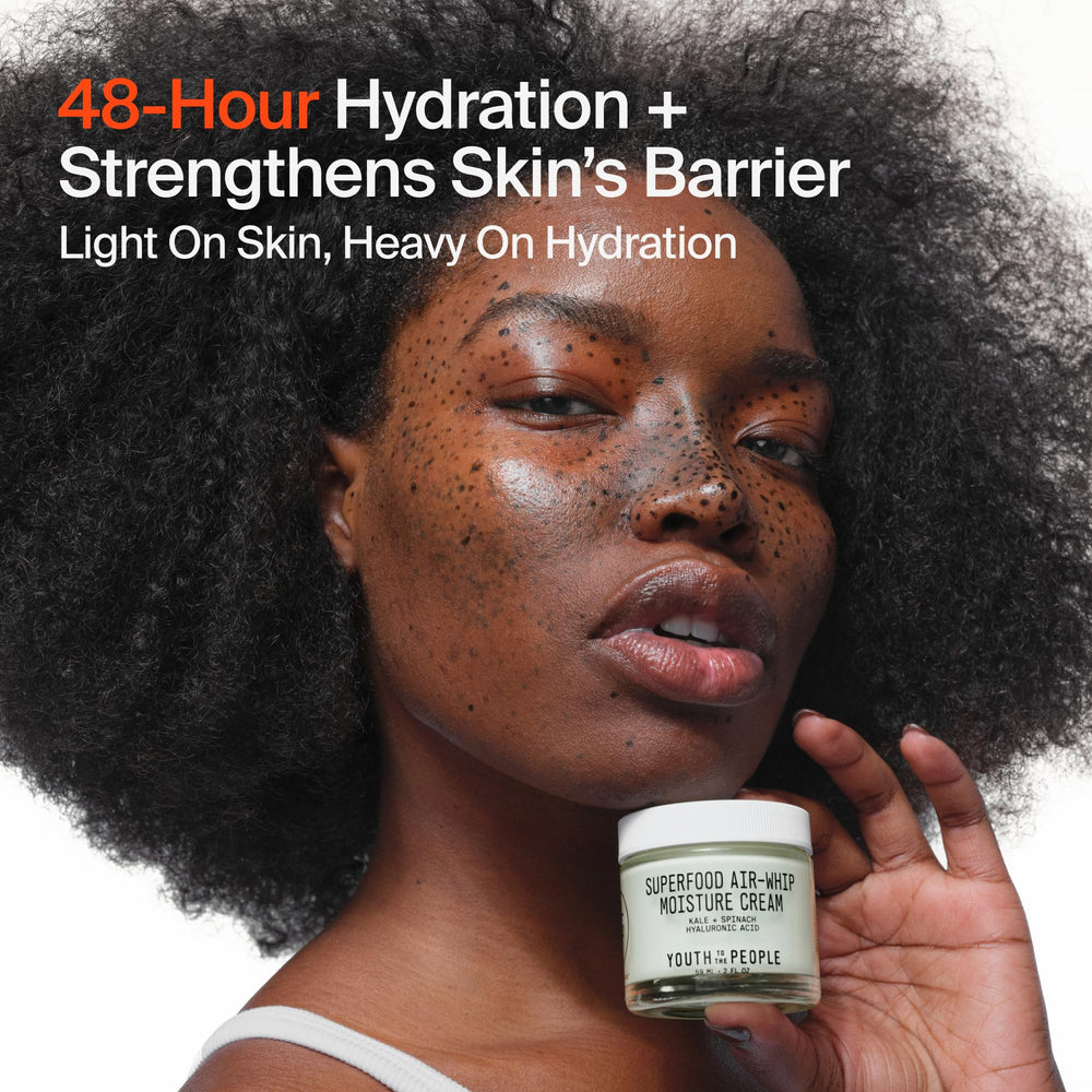 Youth To The People cream texture closeup showing airy gel feel and quick absorption