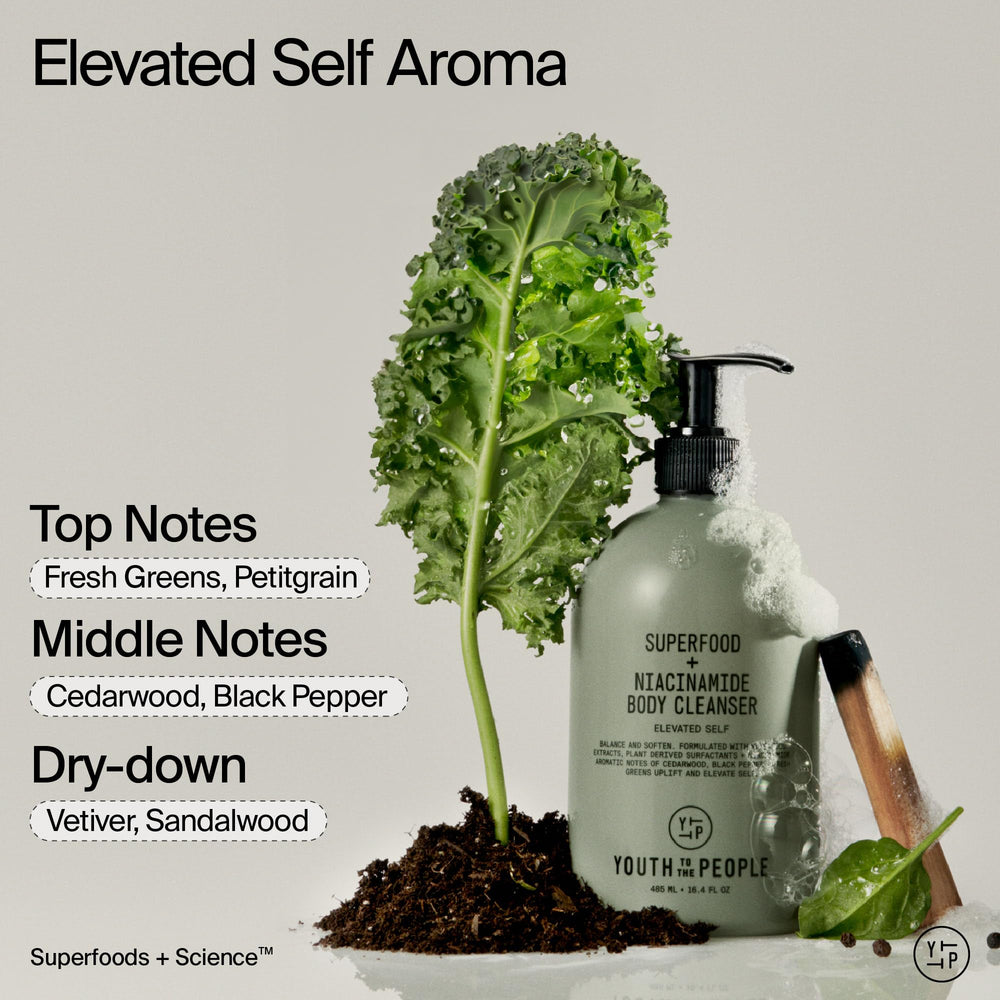 Youth To The People bottle beside towel conveying soft post-wash skin