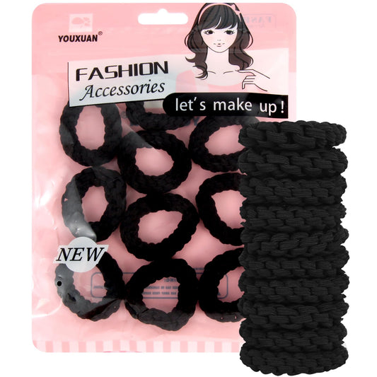 YOUXUAN front view of 10-pack black hair ties showing compact packaging and value