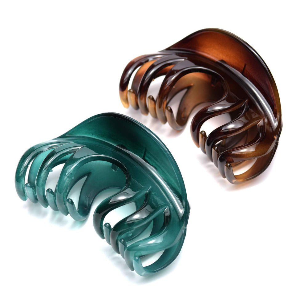 YOUXUAN front view of both coffee and Niagara blue claws showing colors and shape, durable design benefit