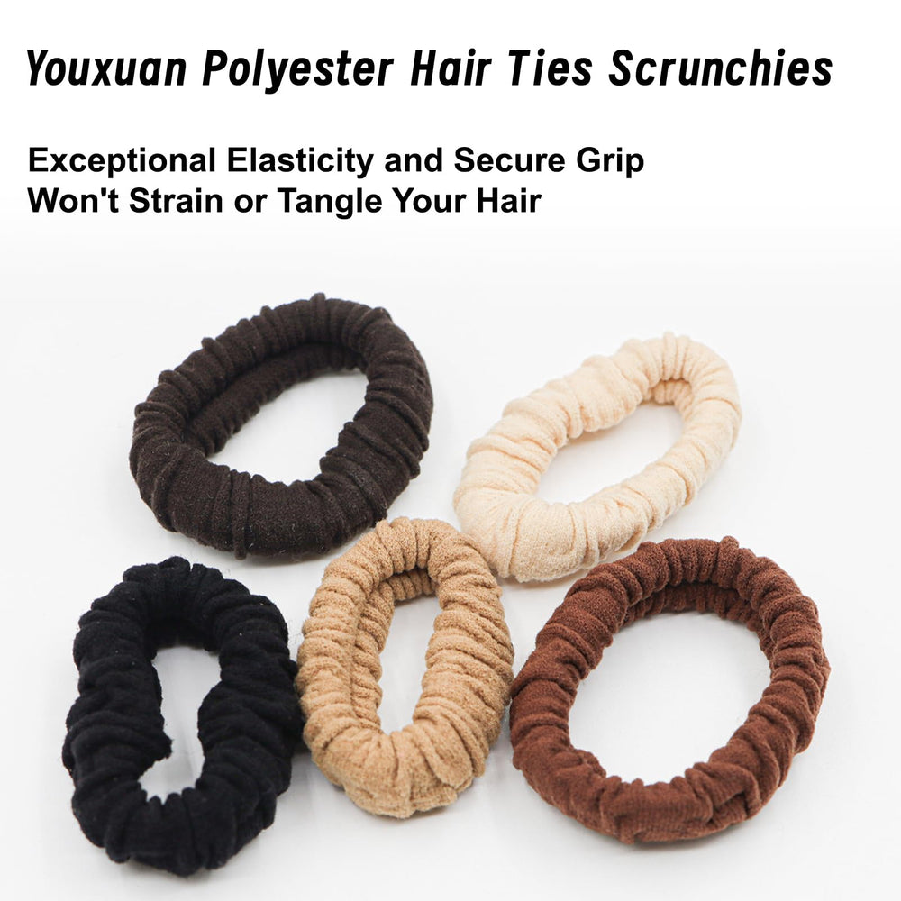 YOUXUAN scrunchies flatlay displaying five neutral shades for easy outfit matching