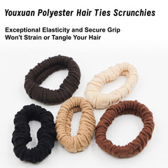 YOUXUAN scrunchies flatlay displaying five neutral shades for easy outfit matching