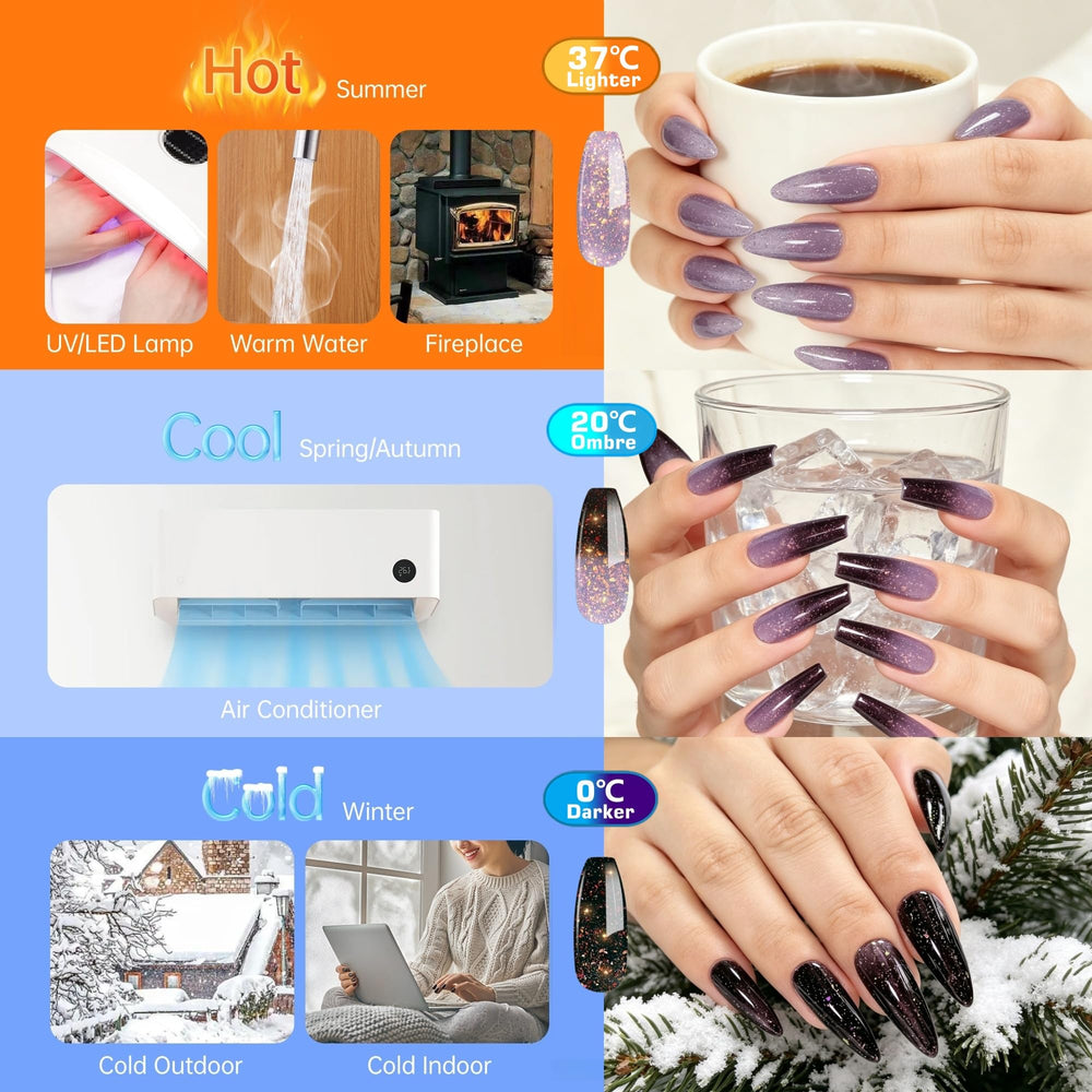YTD Likomey on-cool nails showing deep black plum color and contrast benefit