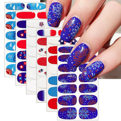 YUEJIMEIGUI front packaging showing six patriotic nail wrap sheets and kit benefits
