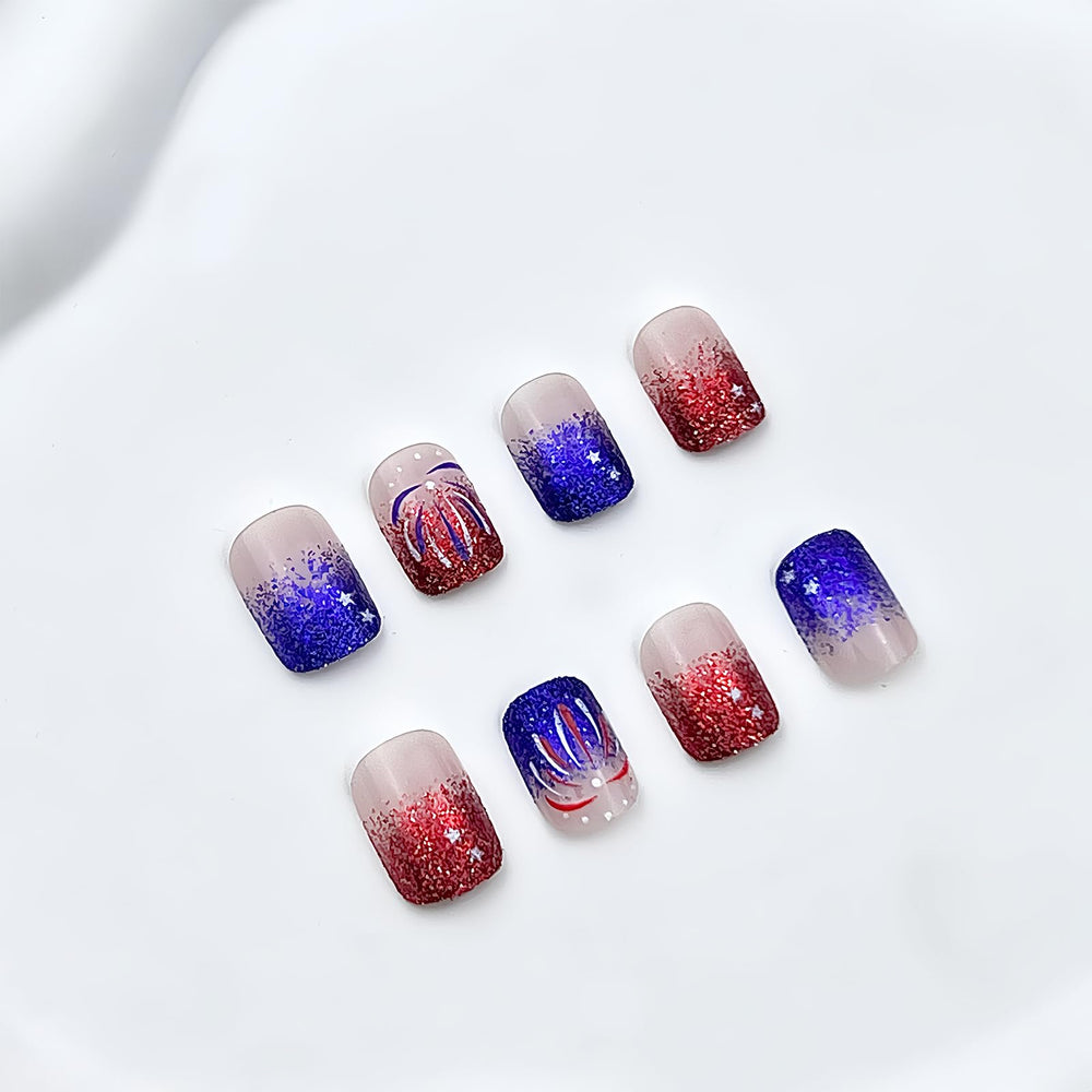 YUEJIMEIGUI side profile of short square nails displaying glossy finish