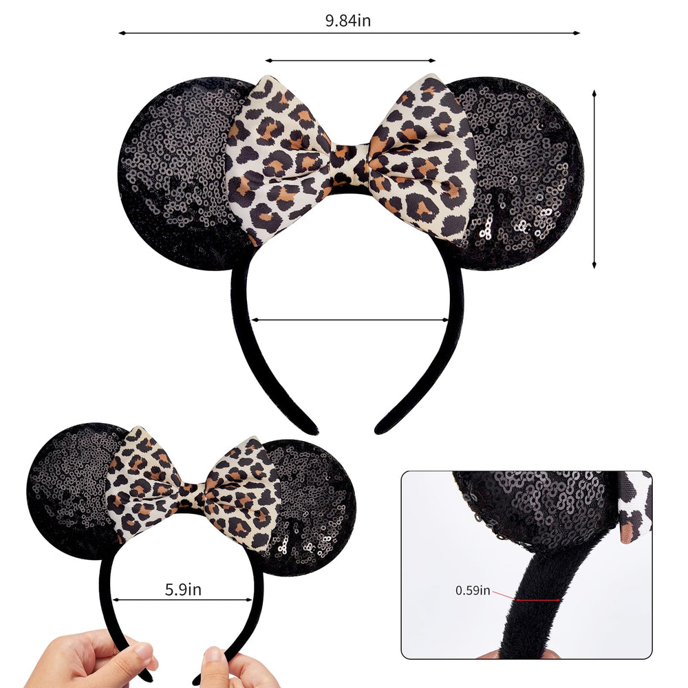 YUNISS close-up of sequins on cheetah ears, sparkly detail for standout photos