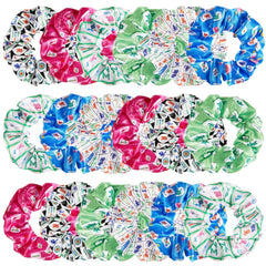 Yuxung front view of 18-piece scrunchies set showing colorful mahjong patterns and gift-ready appeal
