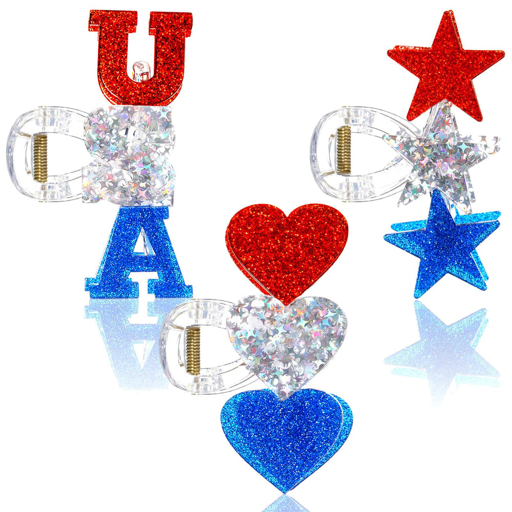 Yuxung front packaging showing three patriotic claw clips, perfect gift presentation