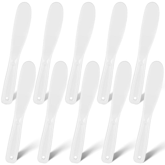 Yuxung front view of ten white spatulas showing clean packaging and convenience