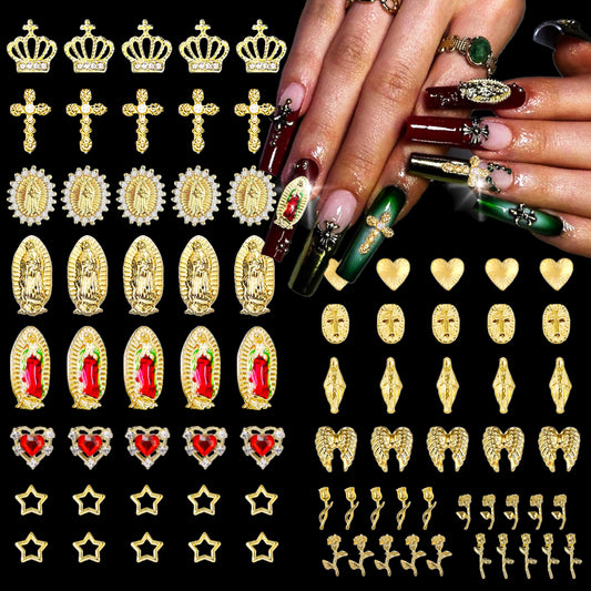 ZAKCBEAUR front packaging showing 80 gold nail charms and designs for easy selection