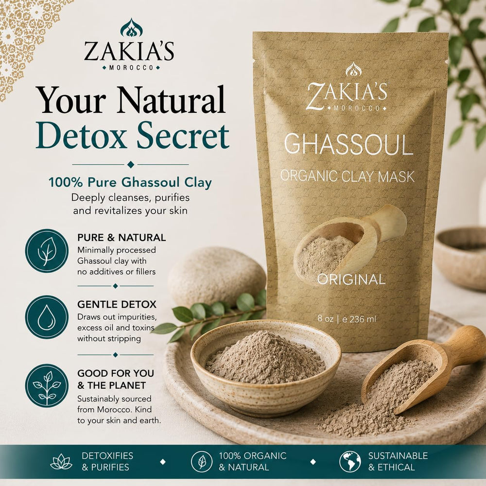 Zakia's Morocco mixed clay mask texture on bowl, smooth consistency for easy application