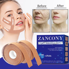 zancony tape applied on forehead demonstrating wrinkle smoothing