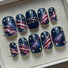 ZASKHLD front packaging showing 24 patriotic press-on nails for quick styling