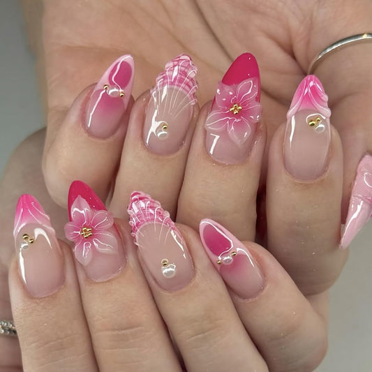 ZASKHLD front packaging of pink press-on nails showing kit contents and benefits