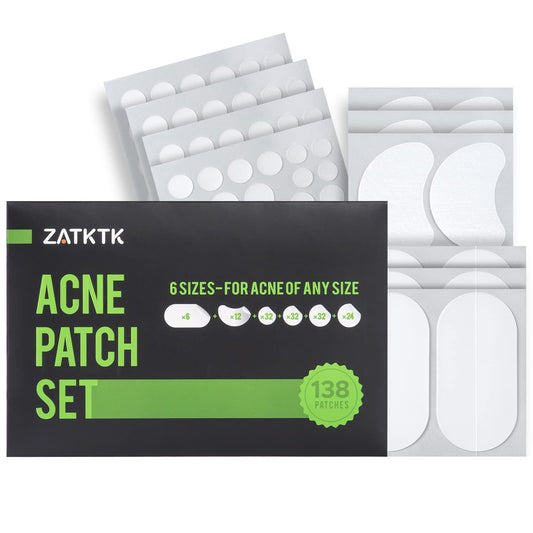 ZATKTK front packaging showing 138 acne patches and benefits