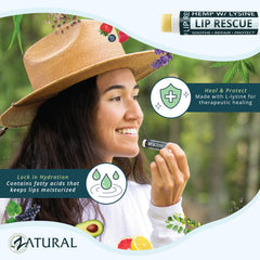 Zatural hemp lip balm in hand demonstrating portable size and convenience
