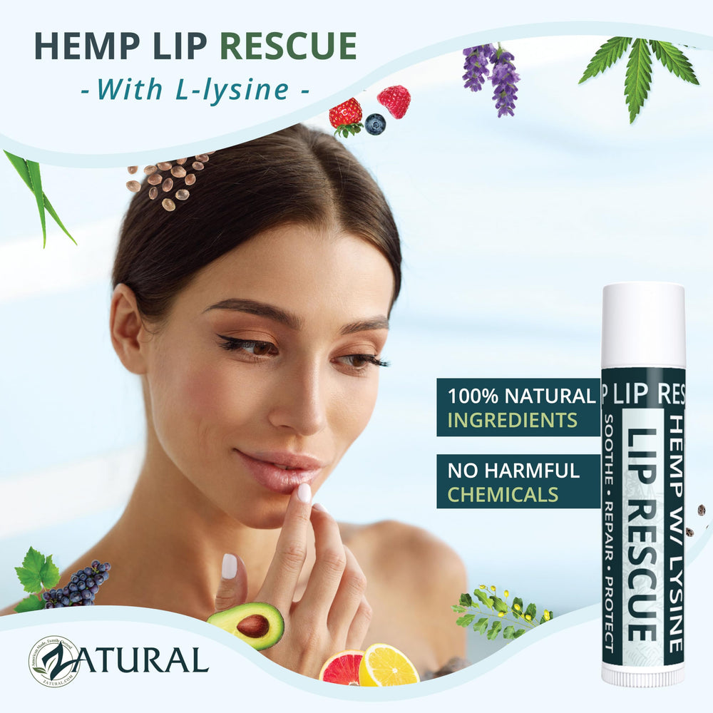 Zatural hemp lip balm ingredients label showing clean formulation benefit