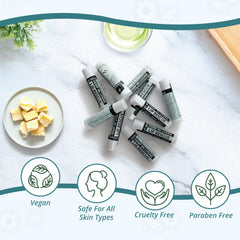 Zatural hemp lip balm beside botanical oils illustrating hydrating ingredients