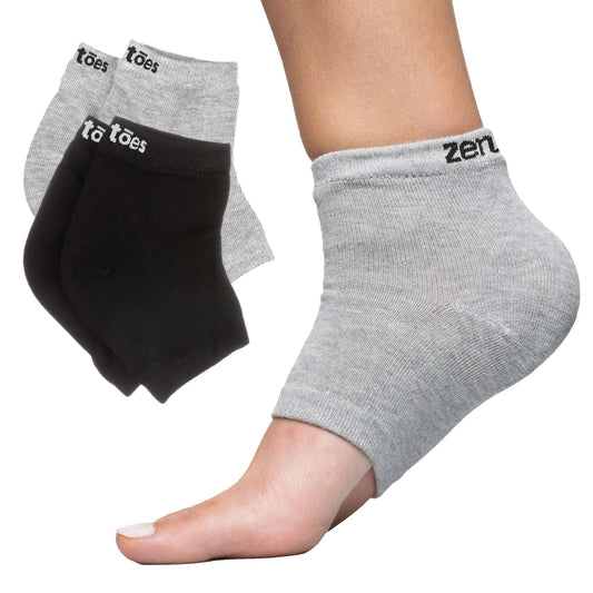 ZenToes front packaging showing two pairs and benefits for hydrated heels