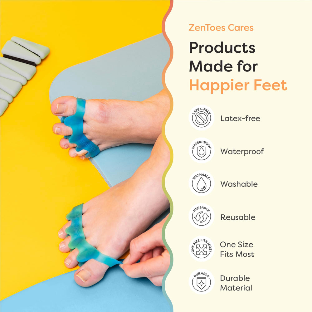 ZenToes worn while relaxing at home to reduce friction and pressure