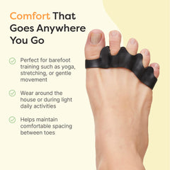 ZenToes on toes during yoga showing improved toe spacing