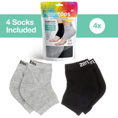 ZenToes socks worn on feet by bedside illustrating overnight use benefit