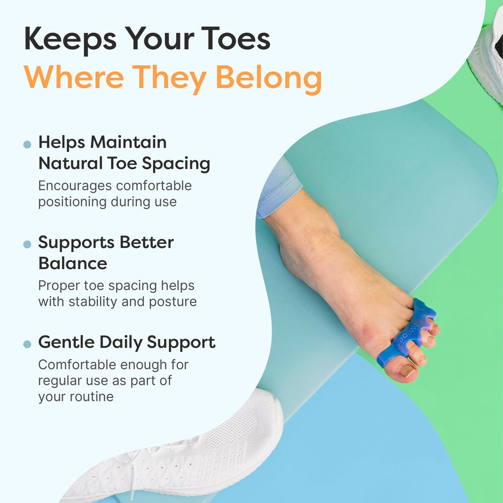 ZenToes worn on foot during barefoot yoga showing alignment support