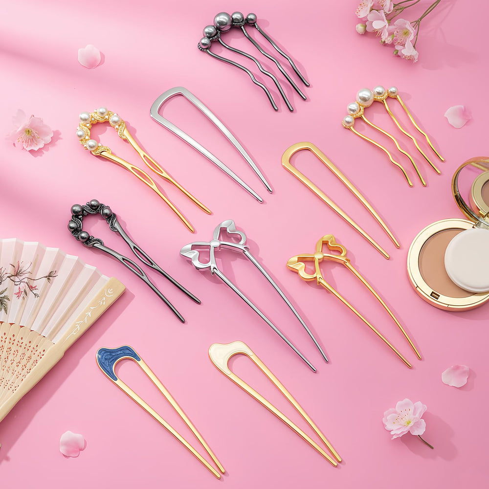 Zesucal hairpins beside a ruler showing compact size and travel-friendly convenience