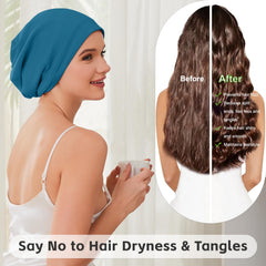 ZHENSILK cap worn by model, side profile showing style preservation benefit