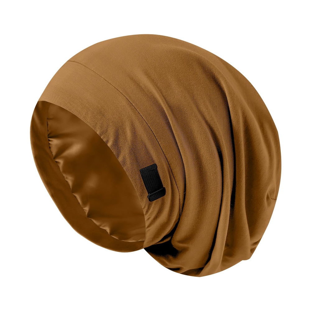 ZHENSILK front view of bonnet beanie showing fit and style benefit preservation