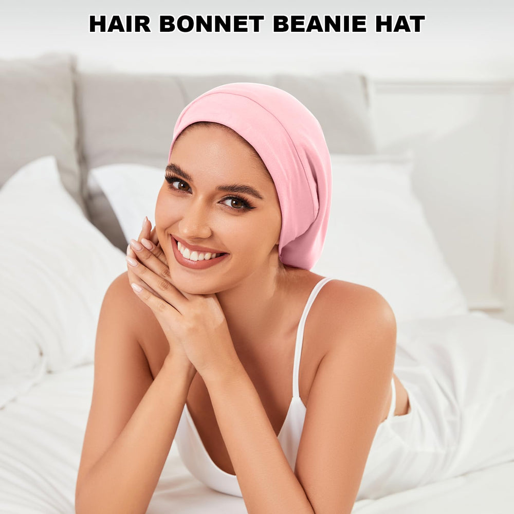 ZHENSILK bonnet staged with sleepwear showing stylish home use