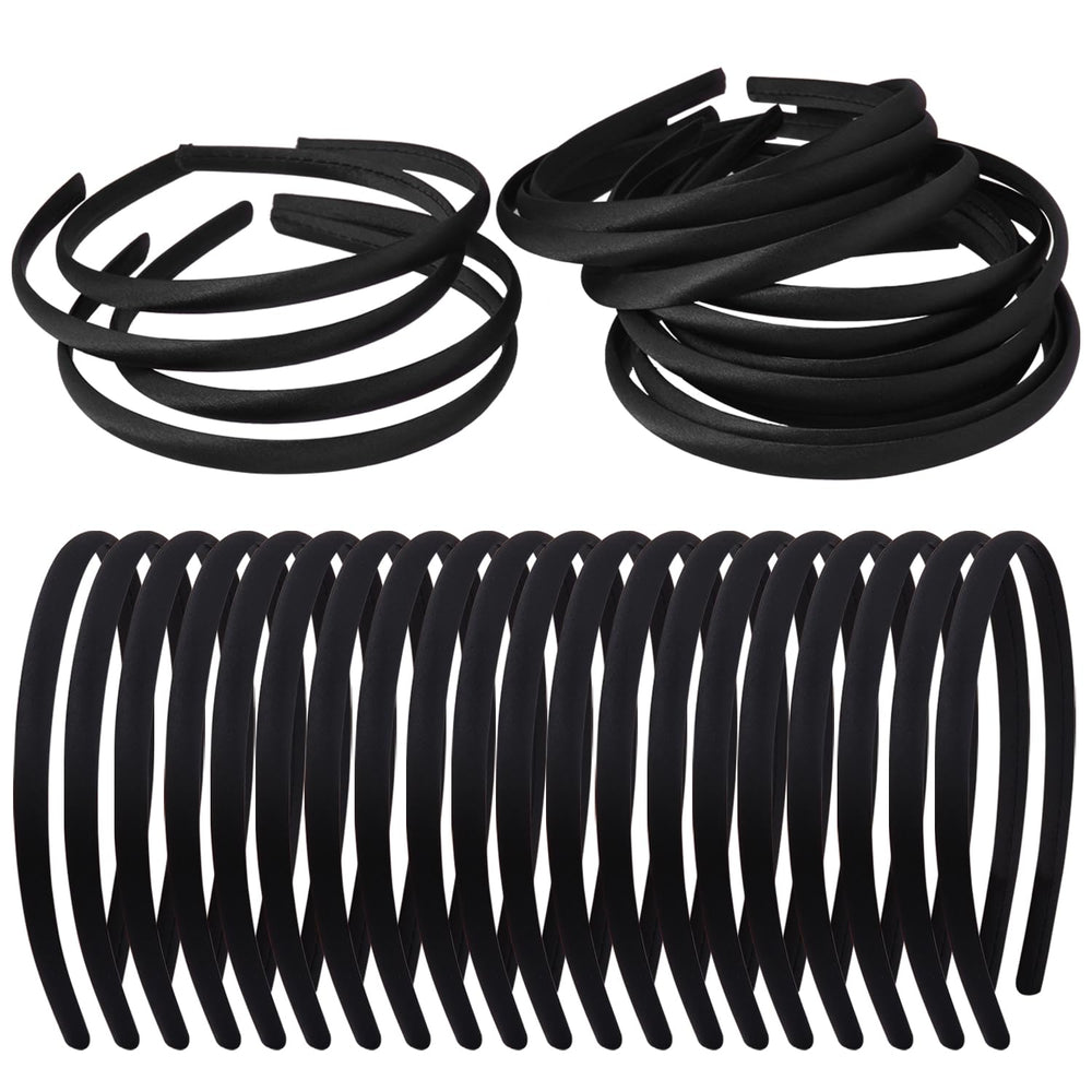 Zifengcer front view pack showing 20 black satin headbands, convenient bulk gift