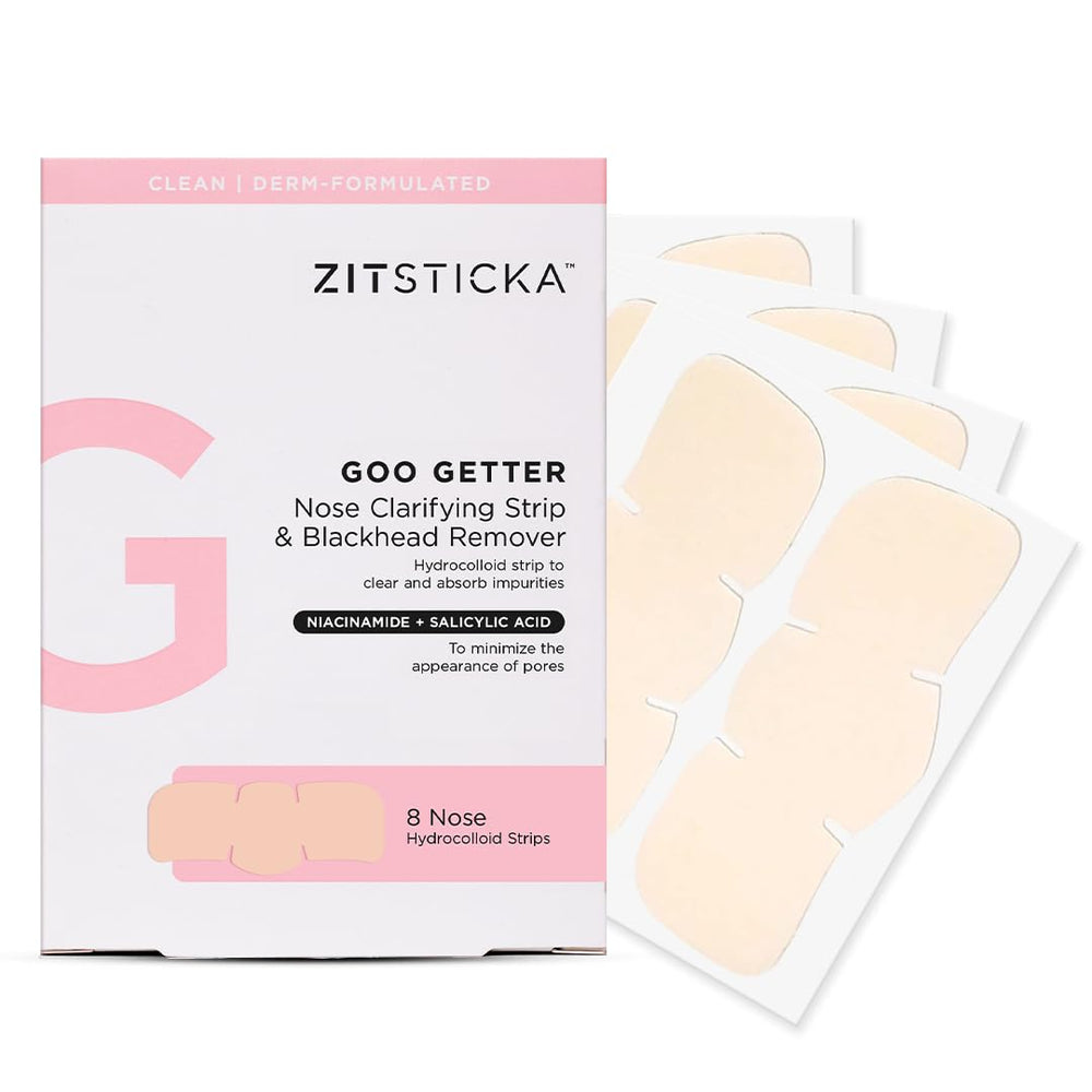 ZitSticka front packaging showing Goo Getter nose strips and benefits