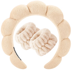 Zkptops beige headband front view showing soft cushion and non-slip fit