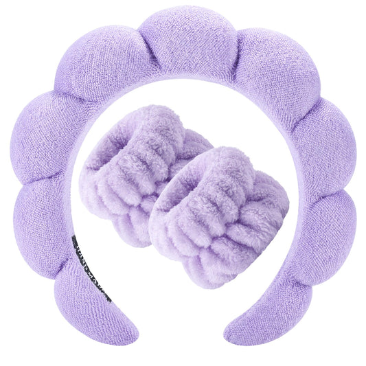 Zkptops purple headband and wristband front view showing neat set and benefit of tidy routines