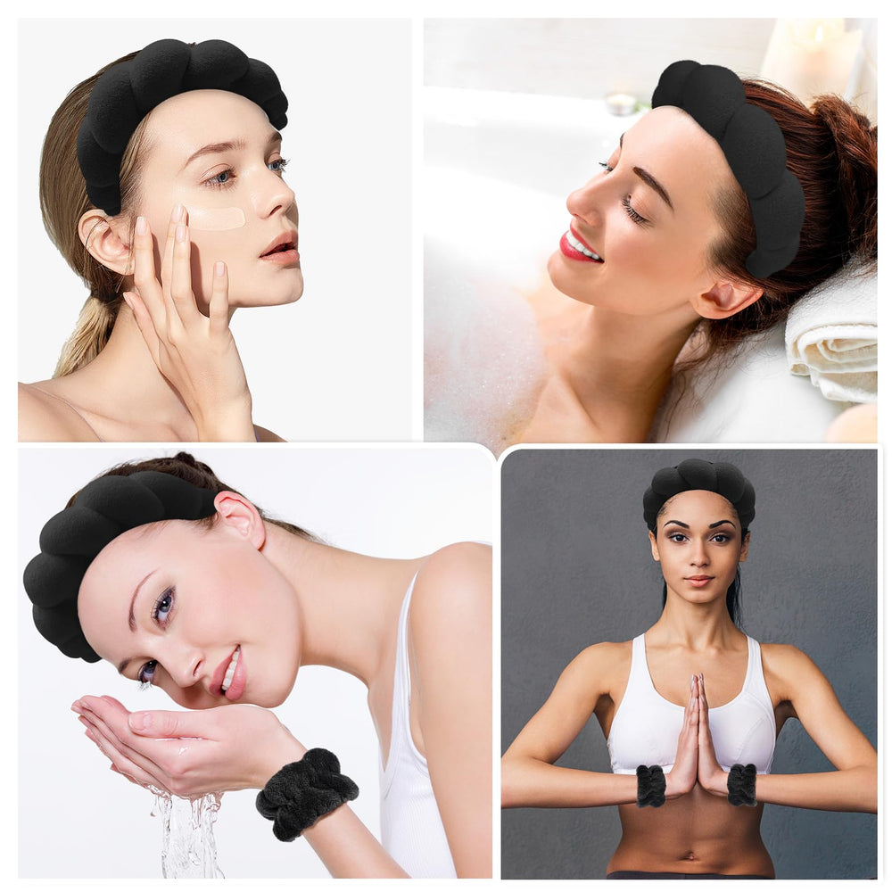 Zkptops headband in use while washing face, keeps hair neatly back
