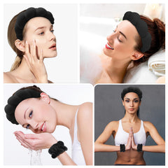 Zkptops headband in use while washing face, keeps hair neatly back