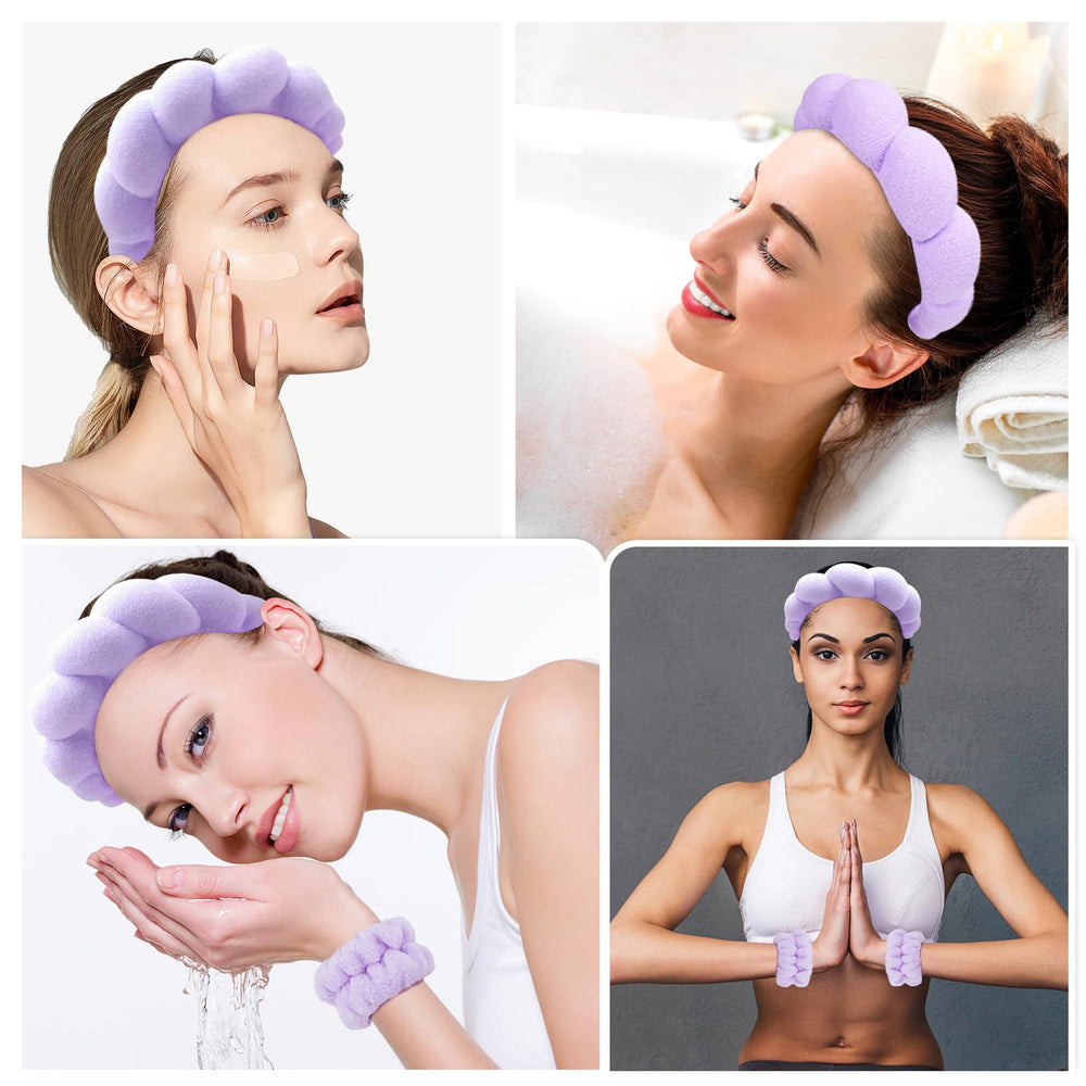Zkptops headband worn by model during face wash illustrating hair kept away benefit