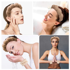 Zkptops model applying face mask with headband demonstrating hands-free skincare benefit