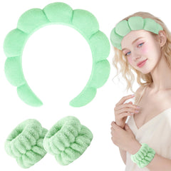 Zkptops headband in skincare routine at sink demonstrating splash protection benefit