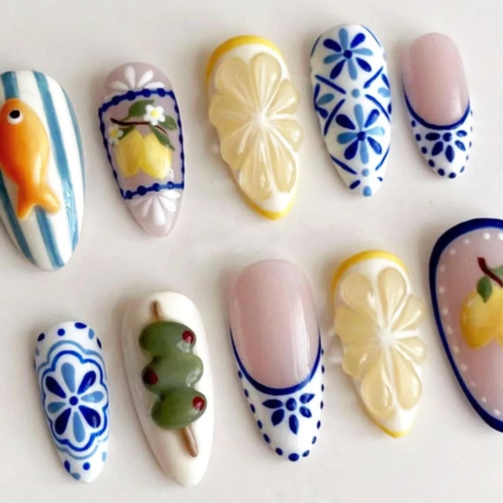 ZOAZJINAZ front packaging showing full 24-piece nail set and accessories for easy application