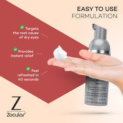Zocular foam on fingertip showing application method and easy, controlled dosing benefit