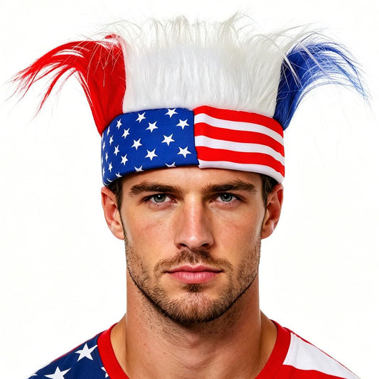 Zoestar front view patriotic headband showcasing flag design and easy wear benefit