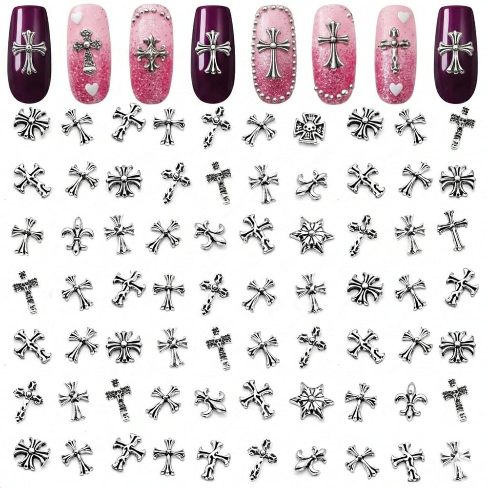ZOKLU front pack of 120 silver cross charms showing variety and value